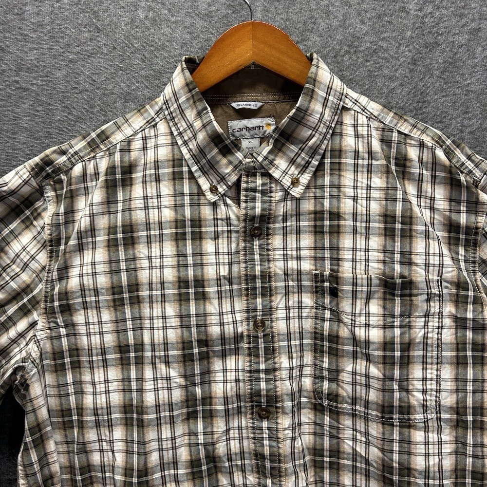 Carhartt Button Shirt Mens X Large Plaid Relaxed‎ Fit Black White 100588 Cotton
